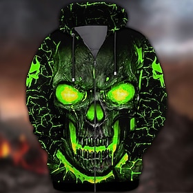 Men's Full Zip Hoodie Jacket Black Red Blue Purple Light Blue Hooded Skull Graphic Prints Zipper Print Sports Outdoor Daily Sports 3D Print Streetwear Basic C