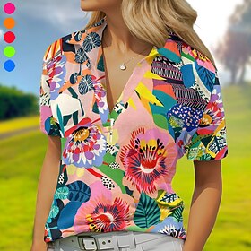 Women's Golf Polo Shirt Dark Pink Light Pink Pink Short Sleeve Sun Protection Top Floral Ladies Golf Attire Clothes Outfits Wear Apparel