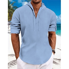 Men's Shirt Linen Shirt Summer Shirt Beach Shirt White Blue Green Long Sleeve Plain Hooded Spring  Summer Casual Daily Clothing Apparel
