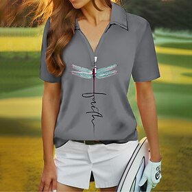 Women's Golf Polo Shirt White Blue Purple Short Sleeve Sun Protection Top Animal Ladies Golf Attire Clothes Outfits Wear Apparel