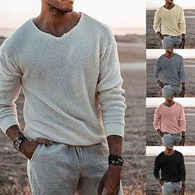 Per uomo Felpa Pullover Maglione A coste Maglia Corto Lavorato a maglia A V Abbigliamento Primavera Autunno Cammello Grigio / GRIGIO S M L
