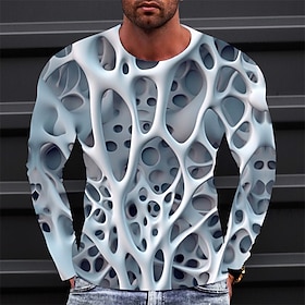 Herren Grafik Abstrakt T Shirt Langarm T-Shirt 3D-Druck Rundhalsausschnitt Hemd Vintage Mode Designer Outdoor Täglich Sport Blau Purpur Grün Frühling Herbst B