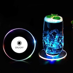 LED Cocktail Coaster Round Ultra-Thin LED Drink Coaster Luminous Coaster Non-Slip  Waterproof Transparent Beer Beverage Coasters For Club P