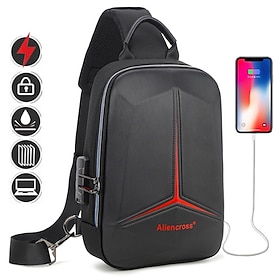 Men's Sling Bag Chest Shoulder Backpack Anti Theft Waterproof Cross Body Purse for Travel Hiking School with USB Charging Port, Back to School Gift