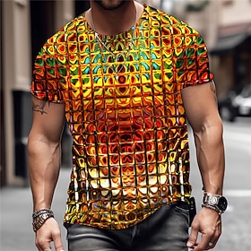 Men's T shirt Tee Graphic Geometric Metallic Shirt Crew Neck Clothing Apparel 3D Print Outdoor Daily Short Sleeve Print Fashion Designer Vintage