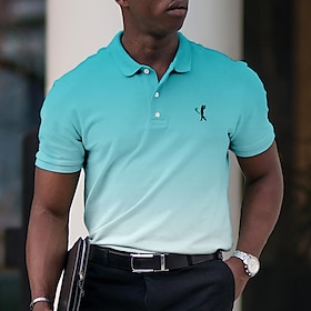 Men's Polo Shirt Lapel Polo Button Up Polos Golf Shirt Gradient Graphic Prints Turndown Navy Blue Blue Orange Green Gray Outdoor Street Sho