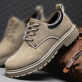 Men's Casual Suede Leather Work Shoes - Durable Lace-Up Ankle Boots for Outdoor and Daily Wear
