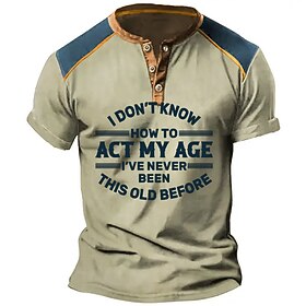 Men's Henley Shirt Graphic Letter Henley Clothing Apparel 3D Print Outdoor Daily Short Sleeve Button-Down Print Fashion Designer Comfortable