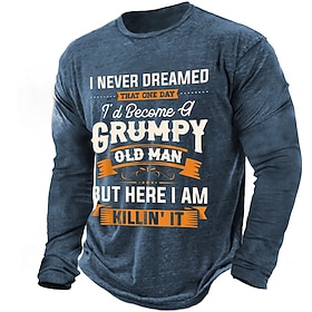 Mens Graphic Shirt Letter Prints Designer Basic Casual Tee Outdoor Daily Sports Blue Brown Army Green Long Sleeve Crew Neck Never Dreamed That One Day 'D Becom