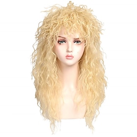 Color Ground Long Curly 80s Rocker Mullet Cosplay Wig for Women (Only Wigs) Halloween Wigs