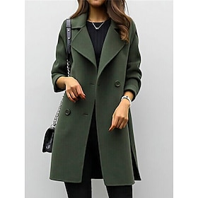 Per Donna Cappotto Esterno Pulsante Liscio Traspirante Di Tendenza Standard Capispalla Manica Lunga Autunno Verde Militare S