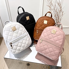 Quilted Mini Backpack with Front Zipper Pocket  Stylish and Compact PU Leather Bag in Multiple Colors for School, Work, or Casual Use