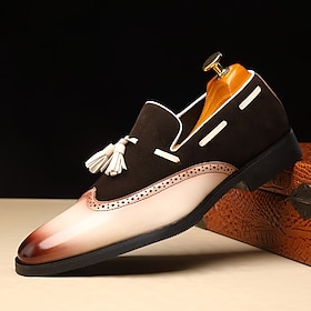 Men's Gradient Faux Leather Tassel Loafers  Elegant Slip-On Dress Shoes with Suede Upper for Weddings  Formal Events