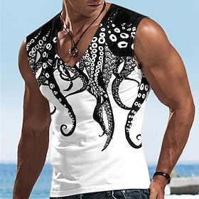 Halloween Heren Grafische Dier Octopus Tank Top Vest Top Mouwloos T Shirt voor Mannen Mouwloos T shirt 3D Print V Hals Shirt Designer Casual Spier Sport Hardlo