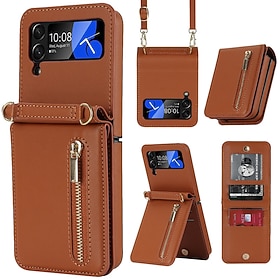 Phone Case For Samsung Galaxy Z Flip 7 Z Flip 6 Z Flip 5 Z Flip 4 Z Flip 3 Handbag Purse Wallet Case Zipper with Removable Cross Body Strap With Card Holder So