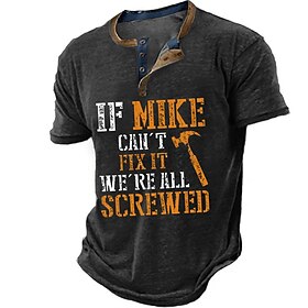Letter Graphic Prints Fashion Basic Casual Men's Henley Shirt Graphic Tee Outdoor Daily Going out T shirt Black Brown Army Green Short Sleeve Henley Shirt Spri
