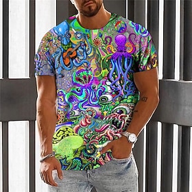Men's Graphic Mushroom Monster T Shirt Short Sleeve T shirt 3D Print Crew Neck Shirt Vintage Fashion Designer Outdoor Daily Sports Blue Purple Orange Spring S