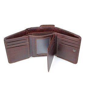 Dreifach gefaltete Herren-Geldbörse aus echtem Leder, Vintage-Geldbörse mit RFID-Schutz, Ausweisfach und 10 Kartenfächern, schlanke Retro-Geldbörse in Kaffeebr