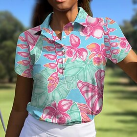 Women's Golf Polo Shirt Yellow Pink Royal Blue Short Sleeve Sun Protection Top Floral Ladies Golf Attire Clothes Outfits Wear Apparel