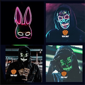Halloween Neon Mask Led Mask Masque Masquerade Party Masks Light Glow In The Dark Funny Masks