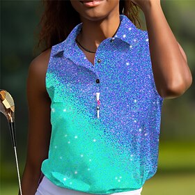 Women's Golf Polo Shirt Golf Shirt Button Up Polo Yellow Pink Blue Sleeveless Golf Apparel Golf Clothes Color Gradient Ladies Golf Attire Clothes Outfits Wear