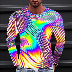 Men's Graphic Optical Illusion Metallic Shirt T Shirt Long Sleeve T shirt 3D Print Crew Neck Shirt Vintage Fashion Designer Outdoor Daily Sports Yellow Purple