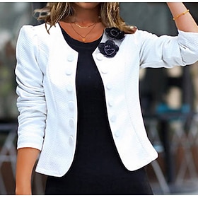Women's Blazer Fall Short Bow Coat White Black Pink Fuchsia Elegant Street Spring Open Front Round Neck Regular Fit S M L XL XXL 3XL
