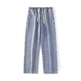 Men's Jeans Trousers Denim Pants Pocket Drawstring Elastic Waist Plain Comfort Breathable Outdoor Daily Going out Cotton Blend Fashion Casual Black Blue