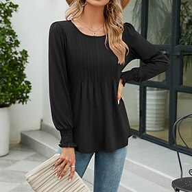 Women's T shirt Tee BurgundyTee Plain Black White Pink Long Sleeve Daily Weekend Daily Basic Round Neck Regular Fit Fall  Winter