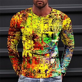 Men’s Long Sleeve 3D Abstract Graphic Tee – Statement Style for Daily & Vacation Looks