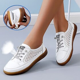 Women's Flats White Shoes Barefoot shoes Comfort Shoes Outdoor Daily Solid Color Summer Low Heel Round Toe Casual Comfort Minimalism Walking Faux Leather Elast