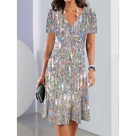 Women's Summer Dress Print Dress Floral Print Scalloped Neck Midi Dress Fashion Streetwear Outdoor Daily Short Sleeve Loose Fit Silver Blue Dark Green Summer S