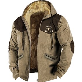 Texan Jacket Mens Graphic Hoodie Color Block Prints Cow Daily Classic Casual 3D Fleece Outerwear Holiday Vacation Going Hoodies Blue Brown Cowboy Winter Grey L