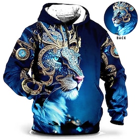 New Year Leopard King Mens Graphic Hoodie Animal Lion Prints Daily Classic Casual 3D Pullover Holiday Going Out Streetwear Hoodies Custom R