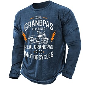 Fathers Day Mens Graphic Shirt Motorcycle Designer Retro Vintage 3D Print Tee Outdoor Daily Vacation Dark Green Brown Long Sleeve Crew Neck T-Shirt Birthday Bl