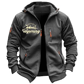 Independence Day Whoming Hoodie Mens Graphic Prints Mountain Fashion Daily Casual Outerwear Zip Vacation Going Streetwear Hoodies Dark Blue
