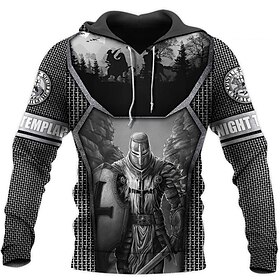 Knight Knights Of Justice Mens Graphic Hoodie Honor Pullover Sweatshirt Black Dark Gray Hooded Templar Prints Daily Sports 3D Streetwear Cotton