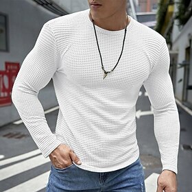 Men's T shirt Tee Waffle Shirt Tee Top Long Sleeve Shirt Plain Crew Neck Street Vacation Long Sleeve Clothing Apparel Fashion Designer Basic