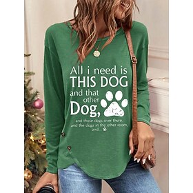 Women's T shirt Tee Letter Black Red Green Print Long Sleeve Daily Weekend Daily Basic Round Neck Regular Fit Fall  Winter