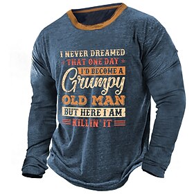 Letter Designer Retro Vintage Men's 3D Print T shirt Tee Graphic Tee Outdoor Daily Vacation T shirt Dark Green Army Green Dark Blue Long Sleeve Crew Neck Shirt