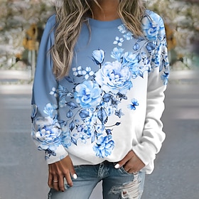 sweat-shirt femme pull fleuri street casual élégant sport basique col rond manches longues haut micro-élastique automneamp;tissu doux et respirant pour le conf