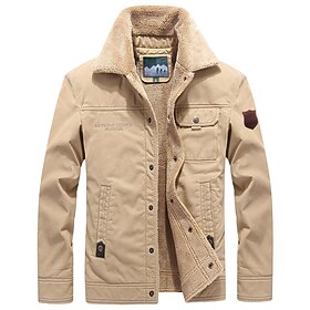 Men's Winter Jacket Winter Coat Sherpa jacket Daily Wear Vacation Durable Casual / Daily Pocket Fall Winter Solid / Plain Color Warm Ups Comfort Turndown Regul