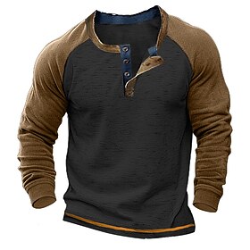Men's T shirt Tee Henley Shirt Tee Top Long Sleeve Shirt Color Block Henley Street Vacation Long Sleeve Patchwork Clothing Apparel Fashion Designer Basic