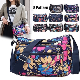 Women's Crossbody Bag Shoulder Bag Hobo Bag Nylon Outdoor Daily Zipper Flower Large Capacity Lightweight Durable Flower Black