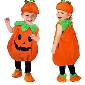 Enfants Fille Robe Potiron Citrouille d'Halloween Sans Manches Utilisation Extérieur Casual Adorable Décontractées Costume Polyester Mi-long Robe casual Automn