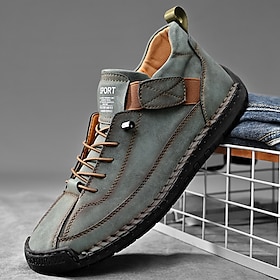 Men's Green Faux Leather Casual Sneakers with Lace-Up Design, Adjustable Strap and Non-Slip Sole - Comfortable Shoes for Everyday Wear
