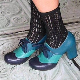 Women's Heels Pumps Boho Bohemia Beach Brogue Wingtip Shoes Party Outdoor Daily Color Block Summer Cone Heel Round Toe Elegant Vacation Cute Leather Buckle Blu