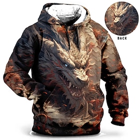 Halloween Dragon Hoodie Mens Graphic Animal Prints Daily Classic Casual 3D Pullover Holiday Going Out Streetwear Hoodies Custom Blue Brown