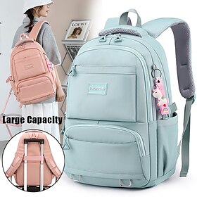 Women's Backpack School Bag Bookbag Commuter Backpack School Daily Solid Color Nylon Large Capacity Waterproof Lightweight Zipper Black Pink Blue