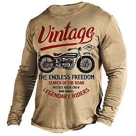 Motorcycle Designer Retro Vintage Men's 3D Print T shirt Tee Graphic Tee Outdoor Daily Vacation T shirt Blue Green Khaki Long Sleeve Crew Neck Shirt Spring Su